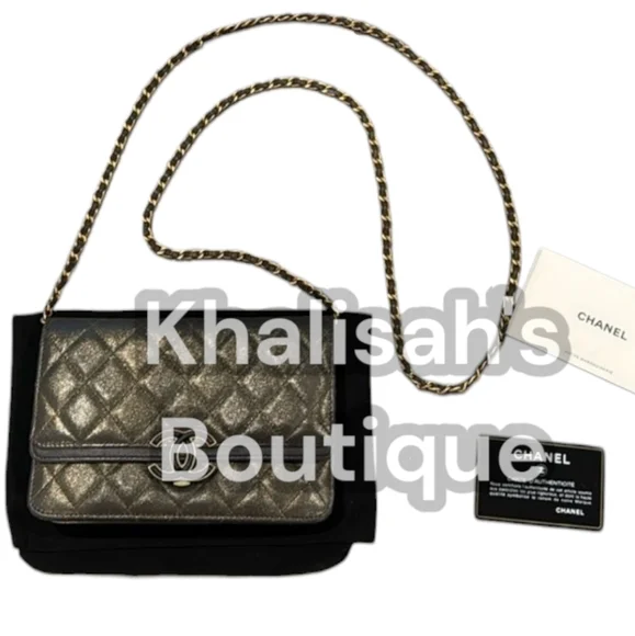 Rare CHANEL Metallic Quilted Clutch Gold Leather WOC Mini Crossbody Bag Like New - Picture 6 of 16